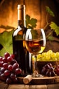 winery food background glass grape drink alcohol vine wine beverage bottle. Generative AI.