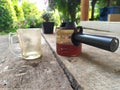 Drink hot black coffee espresso in the garden at home, Lop Buri, Thailand. In the morning, feeling fresh, clear