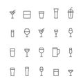 Drink icons line set. Glass outline group. Glassware linear collection.