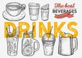 Drink illustration - coffee, mojito, smoothie, beer, cocktail