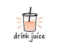 Drink, juice, beverage and fruit juice, logo design. Food, smoothie, cafe and cafeteria, vector design