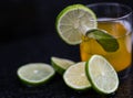 Drink, juice in a glass with a lemon slice Royalty Free Stock Photo