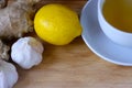 A drink made from lemon, garlic and ginger is an elixir of health. The remedy for weight loss. Means for cleaning vessels and Royalty Free Stock Photo