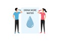 Drink more water. Fitness man and woman drink from a sports bottle after a workout. World Water Day web banner illustration.