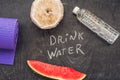 Drink more water - hydration reminder - handwriting on On a chalk board