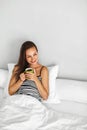 Drink Morning Coffee. Woman Drinking Beverage In Bed. Healthy Lifestyle Royalty Free Stock Photo