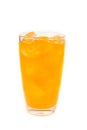 Drink of orange soda with ice in glass on white background Royalty Free Stock Photo