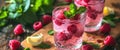drink with raspberry, mint leaves and lemon, clean-lined Royalty Free Stock Photo
