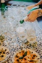 Drink reception with served champagne glasses Royalty Free Stock Photo