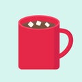 Drink in a red mug with marshmallows on a light background