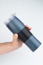 Drink from reusable blue flask