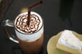 Drink set on table, Sweet milkshake with chocolate for healthy dessert Royalty Free Stock Photo