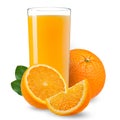 drink. Slices of orange fruit and glass of juice on white with clipping path Royalty Free Stock Photo