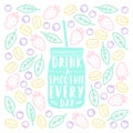 Drink a smoothie everyday. Jar silhouette with lettering. Fruits doodles.