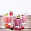 Drink smoothies four summer strawberry, blackberry Royalty Free Stock Photo