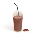 Drink in transparent plastic cup with lid and straw. Smoothie with chocolate. Beverage, realistic vector illustration on Royalty Free Stock Photo