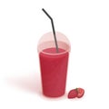 Drink in transparent plastic cup with lid and straw. Smoothie with strawberry. Beverage, realistic vector illustration Royalty Free Stock Photo