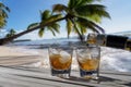 Drink for two on a Caribbean beach.