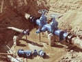 Drink Water Factory. Renewal underground pipelines, valve gates and metal pipes. Royalty Free Stock Photo