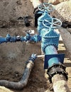 Drink Water Factory. Renewal underground pipelines, valve gates and metal pipes. Royalty Free Stock Photo