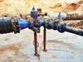 Drink water pipes joined gate valves and reduction members. Finished repaired Royalty Free Stock Photo