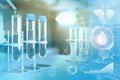 Lab test-tubes in modern chemistry research clinic - drink water quality test for bacteria design background, medical 3D Royalty Free Stock Photo