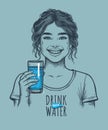 Drink water. Vector illustration of a young woman drinking water Royalty Free Stock Photo