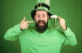 Drinking beer celebration. Fest and holiday menu. Dyed green traditional beer. Patricks day party. Alcohol beverage