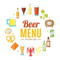 Drinking Beer Round Design Template Banner Card. Vector