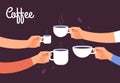 Drinking coffee concept. Friends drink coffee for breakfast. Break in office with espresso vector concept