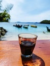 drinking a cup of coffee on the beach iboih sabang aceh Indonesia Royalty Free Stock Photo