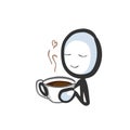 Drinking cup of coffee. Enjoying hot morning drink. Nice coffee aroma. Hand drawn. Stickman cartoon. Doodle sketch, Vector graphic