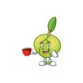 Drinking in cup sweet elephant apple cartoon with mascot