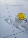 drinking equipment, a glass cup and a pitcher of water Royalty Free Stock Photo