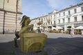 Drinking fountain in the form of a bronze goat in Lublin. Poland