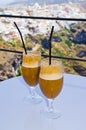 Drinking frappes on Santorini island, Greece Royalty Free Stock Photo