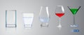 Set of realistic crystal glass or transparent drinking glass cup or alcoholic drinks empty glass. eps