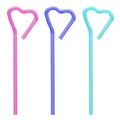 Drinking heart shaped colorful straws isolated