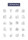 Drinking line vector icons and signs. Gulp, Quaff, Sip, Draught, Gulping, Swig, Swill, Liquor outline vector Royalty Free Stock Photo