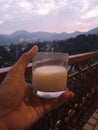 Drinking milk high place mountain