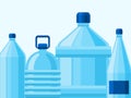 Drinking mineral water bottles packaging vector illustration. Mockup or magazine design. Blue drink water package simple