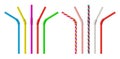 Drinking straw. Realistic classic plastic striped and colorful direct and bended drinking straws isolated objects 3d