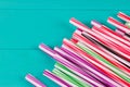 Drinking straws for party on blue pastel background with copy space Royalty Free Stock Photo