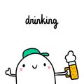 Drinking too much alcoholic drinks bad habit hand drawn illustration with cute marshmallow