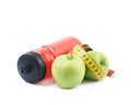 Drinking water bottle and apples Royalty Free Stock Photo