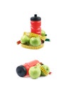 Drinking water bottle and apples Royalty Free Stock Photo