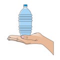 Drinking water bottle on female hand