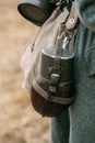 Drinking water bottle at the waist of a German soldier