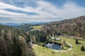 Drinking water dam Frauenau with view towards Alps in Bavarian Forest in summer with beautiful view and distant view, Germany