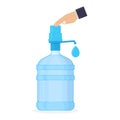 Drinking water, hand push gallon drinking water pump on white background flat illustration Royalty Free Stock Photo